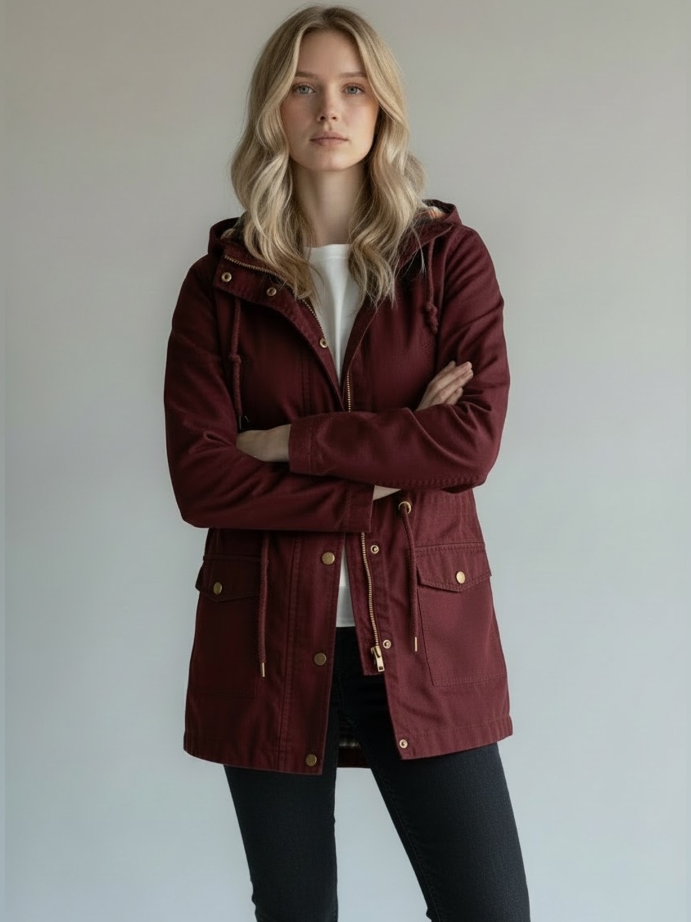 Love Tree Hooded Utility Anorak Jacket in Plum-fall jacket. Small.